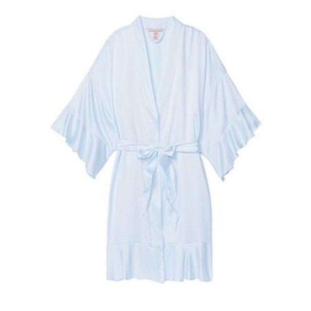 RARE Victoria's Secret Kimono Vs Flounce Ruffle Satin Robe, XS/S, BLUE - Picture 3 of 12
